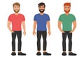 A group of young bearded men in colorful T-shirts and dark jeans. Royalty Free Stock Photo