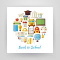 Flat Style Circle Vector Set of Back to School and Education Obj Royalty Free Stock Photo