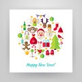 Flat Style Circle Vector Set of Happy New Year Objects Royalty Free Stock Photo