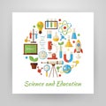 Flat Style Circle Vector Set of Science and Education Objects ov Royalty Free Stock Photo