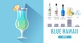 Flat style cocktail menu design. Cocktail blue hawaii recipe