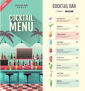 Flat style cocktail retro menu design with bar interior