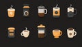 Flat style coffee-making tools and elements are presented in the coffee brewing essentials icons set for exploration Royalty Free Stock Photo