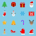 16 flat style color icons set in Christmas theme, vector design. Royalty Free Stock Photo