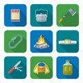 Flat style colored various camping icons collection Royalty Free Stock Photo