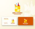 Flat Style Colorful Food and Drinks Delivery Abstract Vector Logo and Business Card Template. Paper Bag with Hands Royalty Free Stock Photo