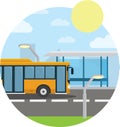 Flat style concept of public transport. City bus with front, stop. Isolated vector illustration.