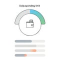 Financial Dashboard Showing Daily Spending Limit Meter and Budget Allocation Bars Flat style 2D illustration Royalty Free Stock Photo