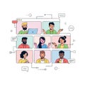 Diverse Team Meeting Virtually Online Collaboration and Remote Communication Concept Flat style 2D illustration Royalty Free Stock Photo
