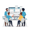 Diverse Team Collaborating on UI UX Design Project Wireframing Website Interface on Computer Screen Flat style 2D illustration Royalty Free Stock Photo