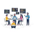 Diverse Team Collaborating on Software Development Project with Code Snippets Flat style 2D illustration Royalty Free Stock Photo