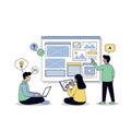 Web Design Team Collaborating on UI UX Wireframe Development and Website Layout Strategy Flat style 2D Illustration Royalty Free Stock Photo