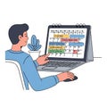 Businessman Organizing Schedule on Laptop Calendar for Project Sync and Client Calls Flat Style 2D Illustration Royalty Free Stock Photo