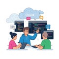 Team Collaboration on Cloud Computing Development and Code Programming Illustration Flat Style 2D Illustration Royalty Free Stock Photo