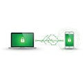 Secure Data Transfer between Laptop and Smartphone Flat style 2D illustration Royalty Free Stock Photo