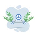 Teamwork and Connection Concept with Green Leaves and Network Diagram of People Icons Flat style 2D Illustration Royalty Free Stock Photo