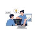 Software Developers Collaborating on Code Review with Data Performance Metrics Flat style 2D illustration Royalty Free Stock Photo