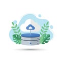 Cloud Database Storage Icon with Green Tropical Leaves for Eco Friendly Data Solutions Flat style 2D Illustration Royalty Free Stock Photo