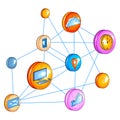 Flat style 3D Isometric view of Cloud Computing Network