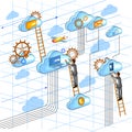 Flat style 3D Isometric view of Cloud Computing Network