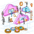 Flat style 3D Isometric view of Cloud Computing Network