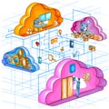 Flat style 3D Isometric view of Cloud Computing Network