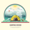 Flat style design of retro Mountains landscape and camping