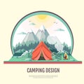 Flat style design of retro Mountains landscape and camping