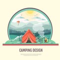 Flat style design of retro Mountains landscape and capming.