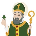 Saint Patrick\'s portrait with shamrock in flat style, Vector illustration