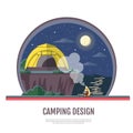 Flat style design of seaside landscape and camping. Night scene