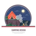 Flat style design of seaside landscape and camping. Night scene