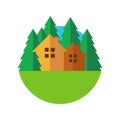 Flat style eco house badge with trees. Vector logo template. Design concept for real estate agencies, hotels, cottages rent