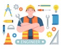 Flat style engineer set vector illustration Royalty Free Stock Photo