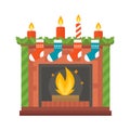 Flat style fireplace icon design house room warm christmas flame bright decoration coal furnace and comfortable warmth Royalty Free Stock Photo