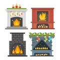 Flat style fireplace icon design house room warm christmas flame bright decoration coal furnace and comfortable warmth Royalty Free Stock Photo