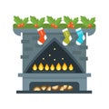 Flat style fireplace icon design house room warm christmas flame bright decoration coal furnace and comfortable warmth Royalty Free Stock Photo