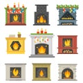 Flat style fireplace icon design house room warm christmas flame bright decoration coal furnace and comfortable warmth Royalty Free Stock Photo