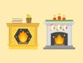 Flat style fireplace icon design house room warm christmas flame bright decoration coal furnace and comfortable warmth Royalty Free Stock Photo