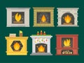 Flat style fireplace icon design house room warm christmas flame bright decoration coal furnace and comfortable warmth Royalty Free Stock Photo