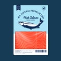 Flat style fish packaging design, Vector Pink salmon fish silhouettes