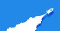 flat style flying success rocket background with clouds and text space