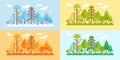Flat Style Forest Scenery, four stylized seasons