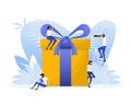 Flat style gift box people for promotion design. Flat vector illustration Royalty Free Stock Photo