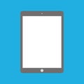 Flat style grey tablet with camera and menu button, empty white screen. Classic front view tablet on blue background eps10 Royalty Free Stock Photo