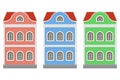 Flat style house. Two-storey colored old european buildings