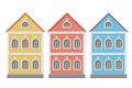 Flat style house. Two-storey colored old european buildings