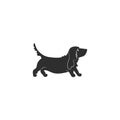 Flat Style Icon Of Basset Hound. Cute Family Dog. Simple Silhouette Pictogram For Different Design. Vector Illustration