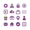 Purple assorted icon set on white background in grid Royalty Free Stock Photo