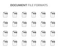 Flat style icon set. Document, text file type, extencion. Document format. Pictogram. Web and multimedia. Computer technology Royalty Free Stock Photo